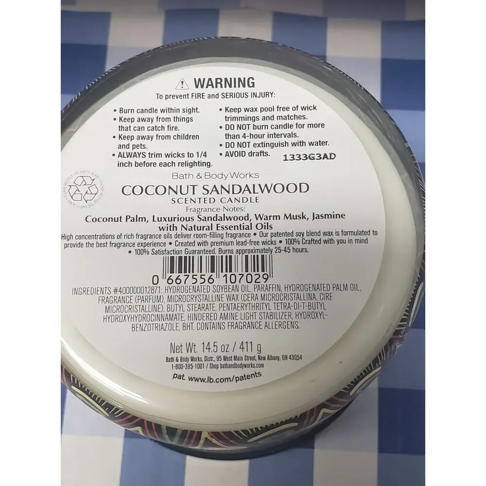 BBW UNITY Coconut Sandalwood Large 3 Wick Candle - Love Grow Together Strong - Picture 5 of 5